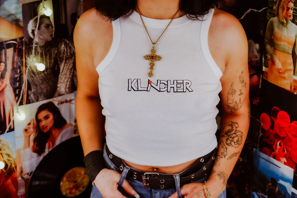 White Racerback Crop Top with Klincher Logo - Image 3