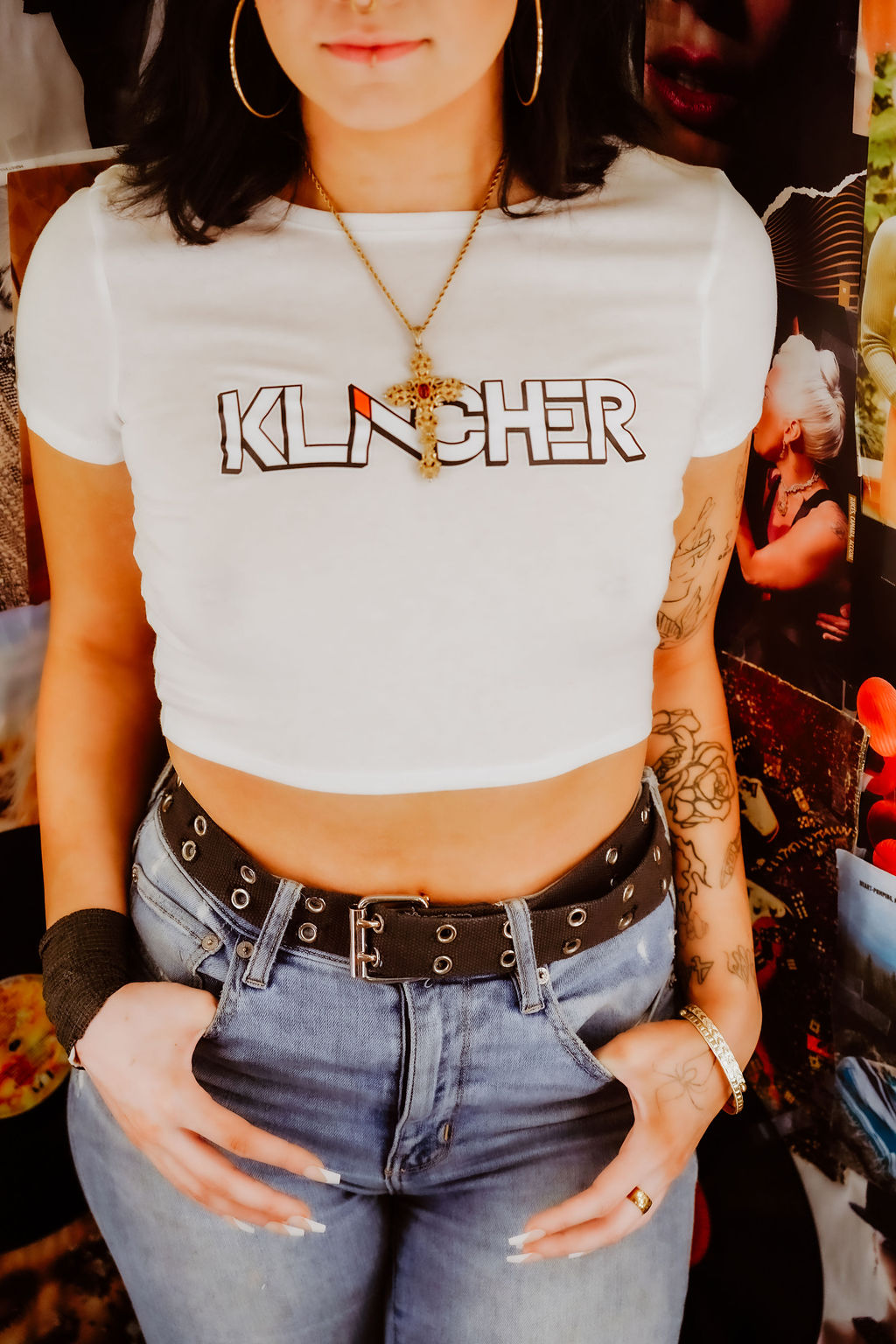 White Crop Top T-Shirt with Klincher Logo - Image 2