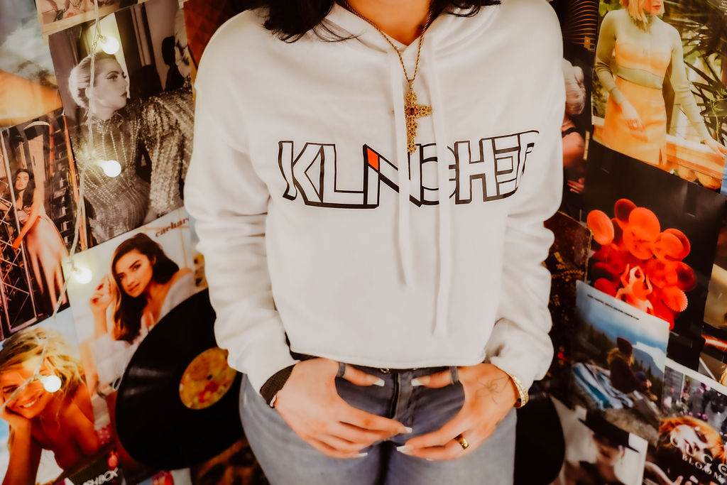 White Crop Top Hoodie with Klincher Logo - Image 6
