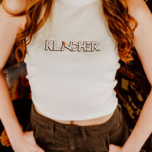 Klincher White Racerback Crop top hero