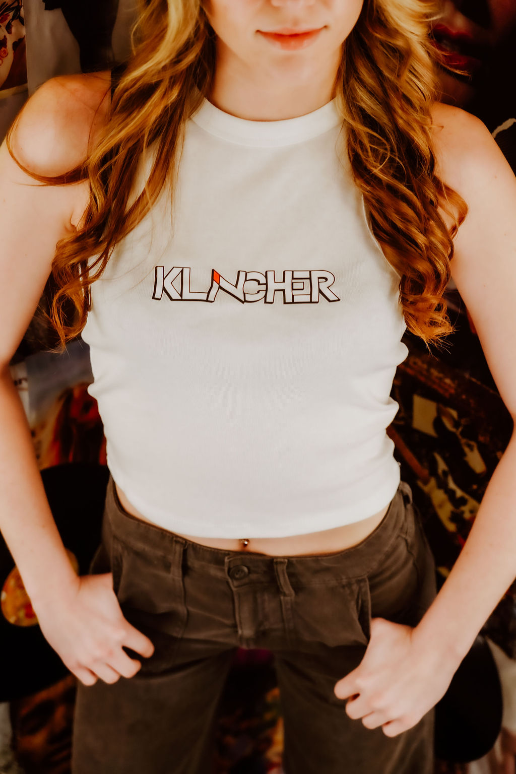 Klincher White Racerback Crop top hero